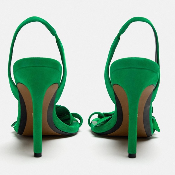 NWT ZARA FLOWER DETAIL HIGH HEEL LEATHER SANDALS. Size 7.5 - Picture 6 of 7